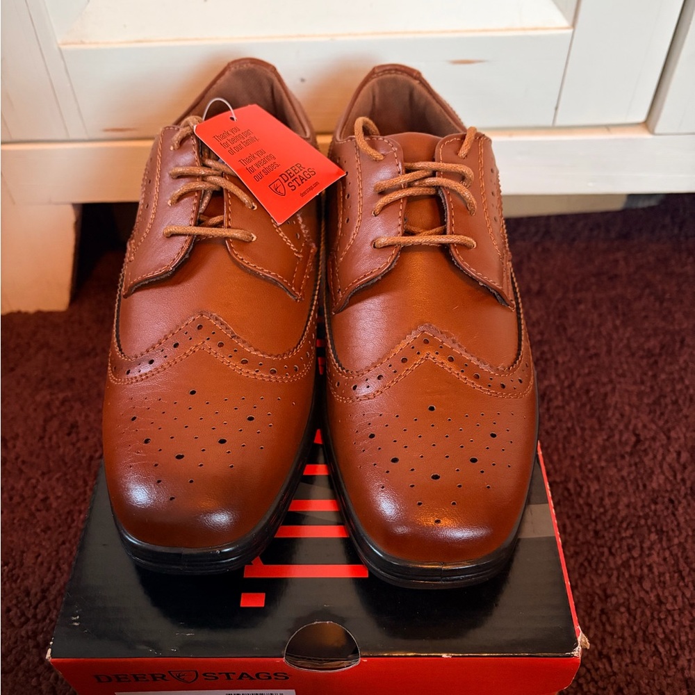 Deer Stags Kids Brown Dress Shoes